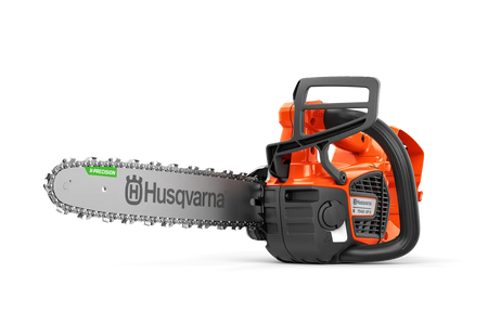 Husqvarna T542i XP G tophåndtagssav – 35 cm – Set fra siden af en håndholdt Husqvarna-kædesav, som viser sværdet, kæden og det bageste håndtag.