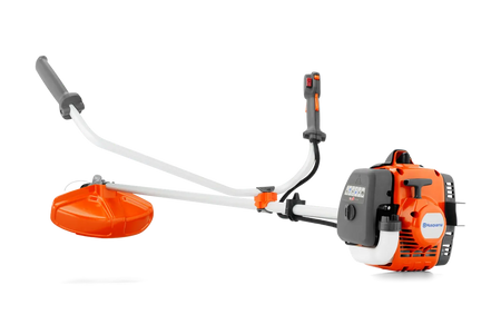 Husqvarna 129R buskrydder med trimmerhoved og klinge – produktfoto