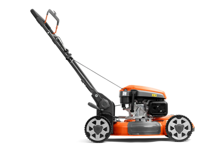 Husqvarna LB 251S selvkørende plæneklipper – 51 cm – Set fra siden af en plæneklipper med store hjul og ergonomisk håndtag.