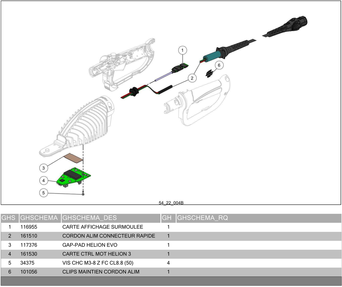 Pellenc HELION 3 producenttegning: kabel 161510 er position 2. Øvrige dele medfølger ikke.