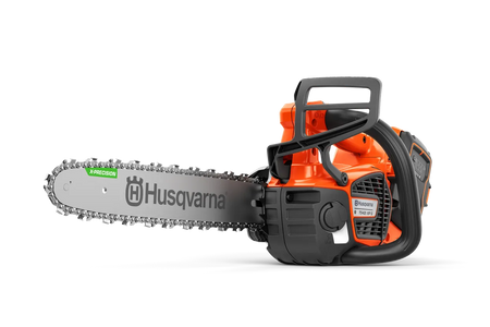 Husqvarna T542i XP G tophåndtagssav – 35 cm – Set fra siden af en Husqvarna-kædesav med synlig branding og ergonomisk håndtag.